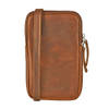 Landley Compact Leren Dames Telefoontasje - Antique Vintage Pull-up Leer - Cognac