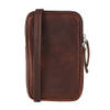 Landley Compact Leren Dames Telefoontasje - Antique Vintage Pull-up Leer - Donker Cognac / Bruin