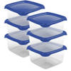 Hega Hogar Vershoudbakjes - 6x stuks - 1.3 liter - transparant/blauw - L16 x B16 x H11 cm - Vershoudbakjes