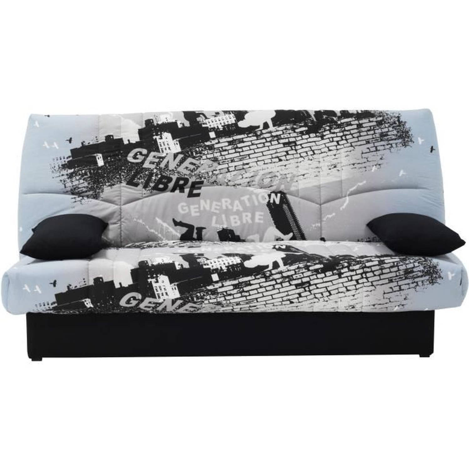 Clic clac 3 plaatsen DREAM - 100% Katoenen stof met grijze Parkour print - Bed 125x190 cm - L190 x D92 x H96 cm