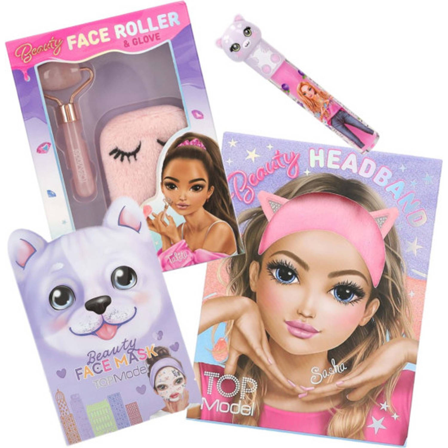 TOPModel Beauty Kado Pakket Headband Faceroller Lipgloss Gezichtsmasker Haarband Top Model Cadeau