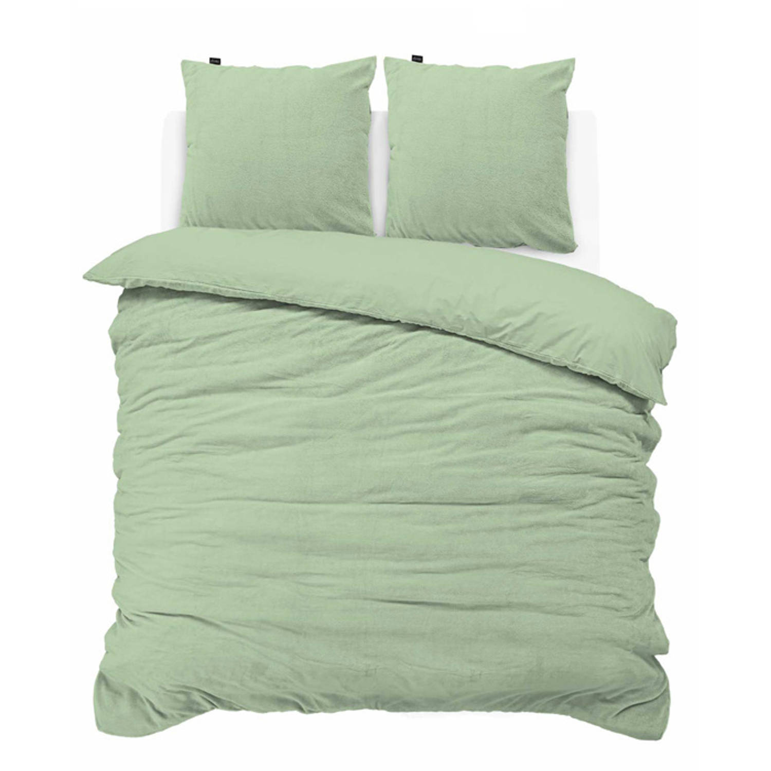 iSleep Dekbedovertrek Teddy Fleece - Tweepersoons - 200x200/220 cm - Licht Groen