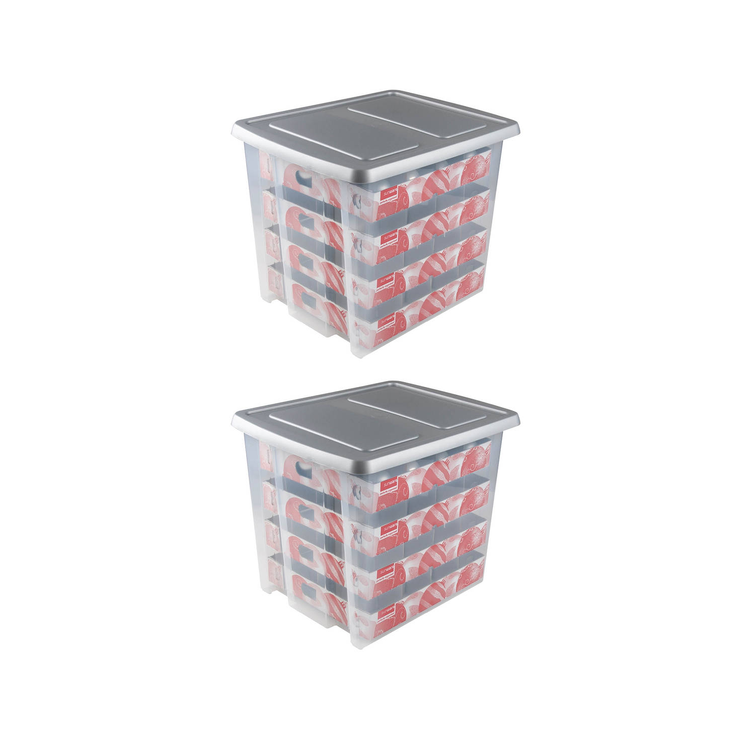 Nesta Kerstballen Opbergbox 45L - Set van 2 - Trays voor 64 kerstballen - Transparant/grijs