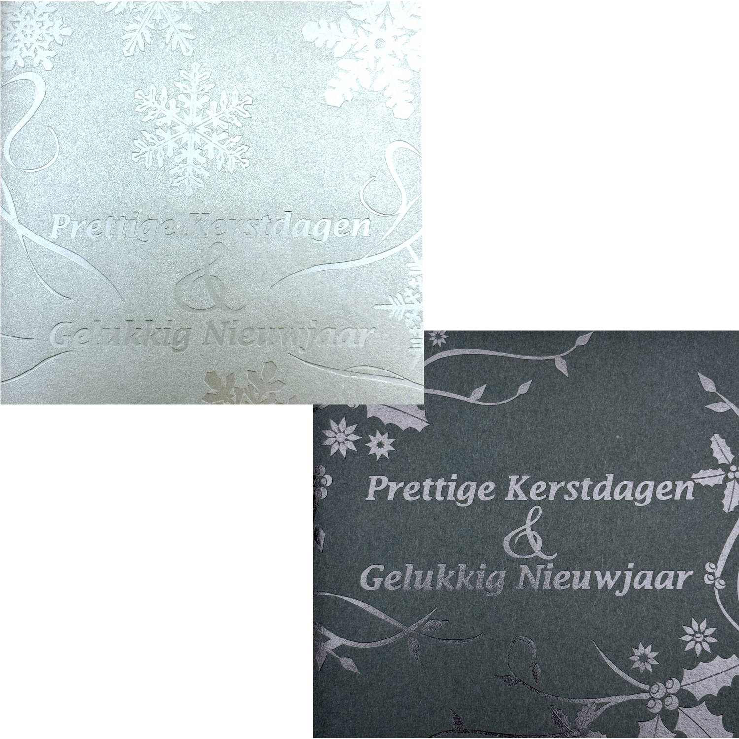 10 Dubbele Kerstkaarten Met Envelop - Tekst: Prettige Kerstdagen & Gelukkig Nieuwjaar 2 Designs - 12.5 x 12.5 cm