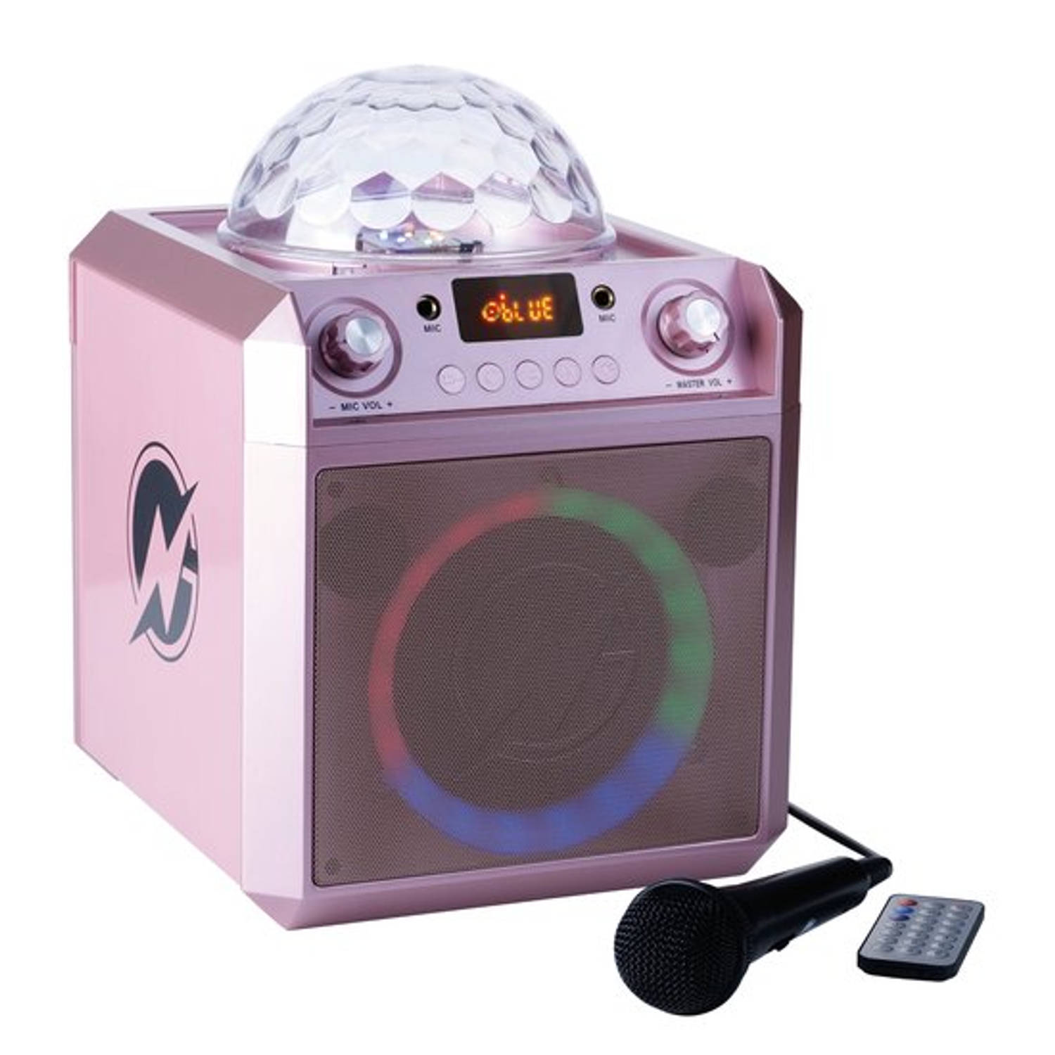 N-GEAR Block Party 602 - Karaoke set met 2 Microfoons - Bluetooth Party Speaker Draadloos - Partybox met Verlichting - Space Pink