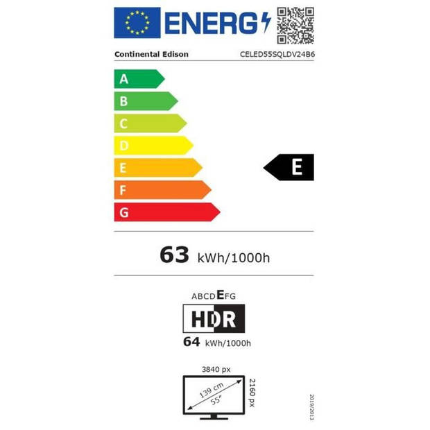 LED TV - CONTINENTAL EDISON - CELED55SQLDV24B6 - 55'' (139 cm) - QLED UHD 4K 3840x2160 - SMART GOOGLE - 4xHDMI - 2xUSB