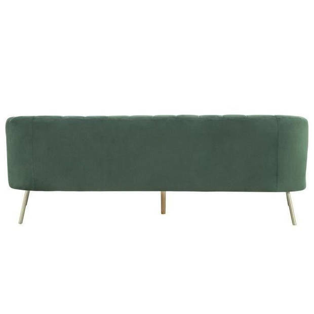 MATHIS Retro 3-zitsbank - Blauwgroen fluweel en massief houtstructuur - L 207 x D 87 x H 77 cm