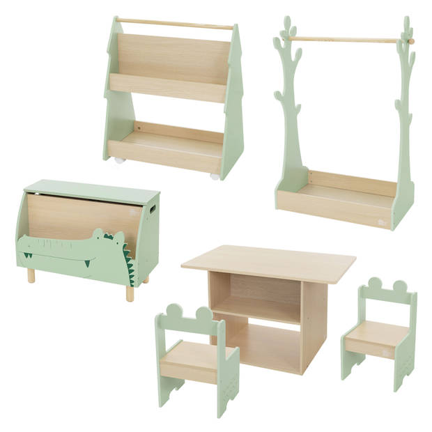 Joyz kindermeubelset van hout, 3-delige kinderzitgroep tafel 2 stoelen, kinderplank krokodil met plank & doos,