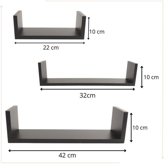 MISOU Zwarte Wandplanken Set van 6 Fotoplank Boekenplank Keuken Woonkamer Zwevend Muurplank 3 Maten Wanddecoratie