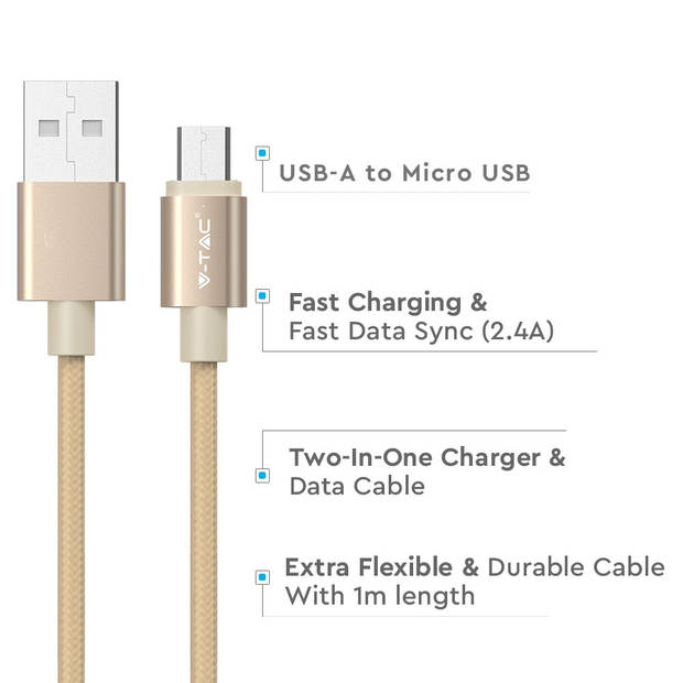 V-TAC VT-5331-G Platina Micro USB-kabels - Goud