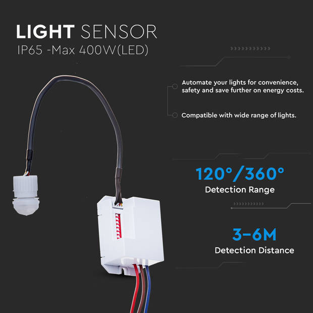 V-TAC VT-8022 Bewegingssensor - Infraroodsensor - Wit - IP65