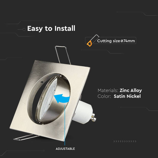 V-TAC VT-779-SN-SQ LED inbouwspots - GU10 - IP20 - Satijn Nikkel - Modelnr: - VT-779-SN-SQ
