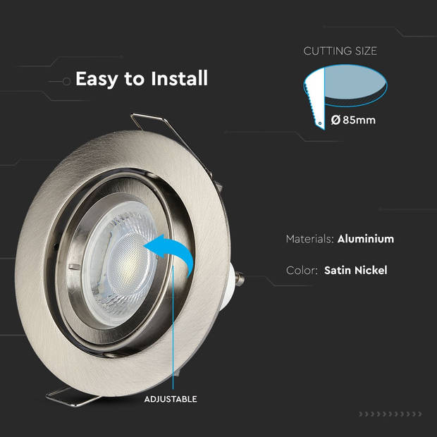 V-TAC VT-775-SN LED inbouwspots - GU10 - IP20 - Satijn Nikkel - Modelnr: - VT-775-SN