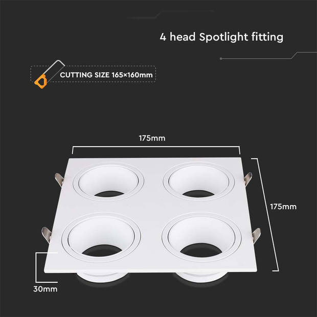 V-TAC VT-442 LED-spots - Inbouwarmatuur - GU10 - Wit