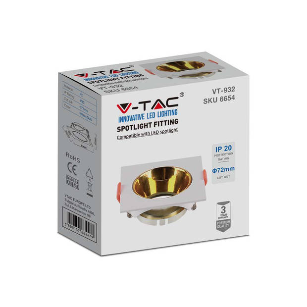 V-TAC VT-932-WG LED-spots - Inbouwarmatuur - GU10 - IP20 - Wit+Goud - Modelnr: - VT-932-WG