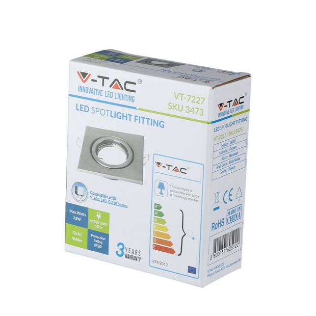 V-TAC VT-7227SQ-SN LED inbouwspots - GU10 - IP20 - Satijn Nikkel - Modelnr: - VT-7227SQ-SN