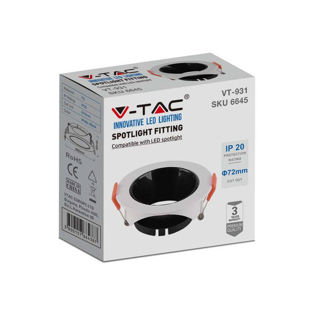 V-TAC VT-931-WB LED inbouwspots - GU10 - IP20 - Wit+Zwart - Modelnr: - VT-931-WB