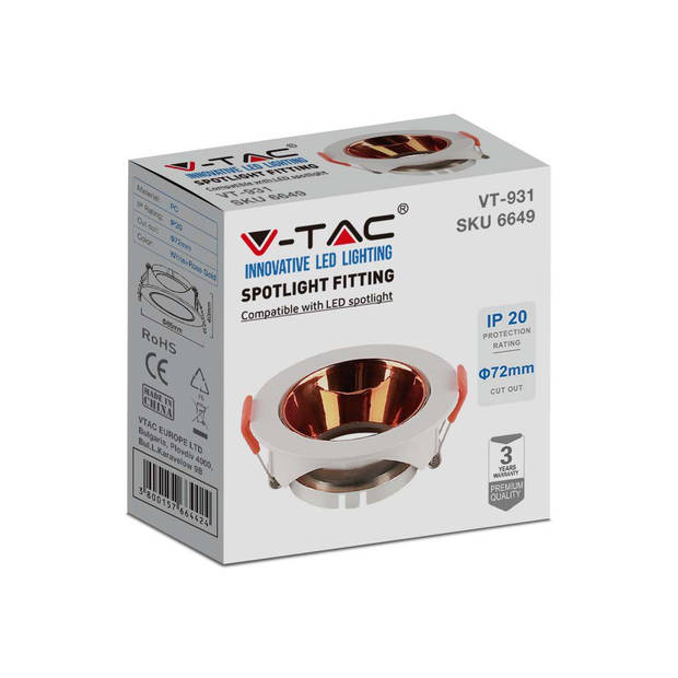 V-TAC VT-931-WRG LED-spots - Inbouwarmatuur - GU10 - IP20 - Wit+Rose Goud - Modelnr: - VT-931-WRG