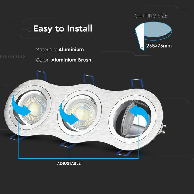 V-TAC VT-784RD-AB LED-spots - Inbouwarmatuur - GU10 - IP20 - Aluminium Borstel - Modelnr: - VT-784RD-AB