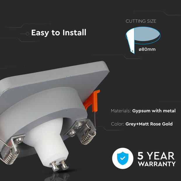 V-TAC VT-862-MRG LED-spots - Inbouwarmatuur - GU10 - IP20 - Grijs+Matte Roségoud - 5 jaar - Modelnr: - VT-862-MRG