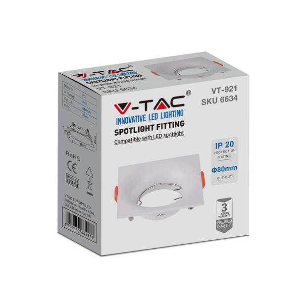 V-TAC VT-921-W LED-spots - Inbouwarmatuur - GU10 - IP20 - Wit - Modelnr: - VT-921-W