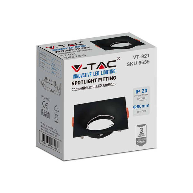 V-TAC VT-921-B LED inbouwspots - GU10 - IP20 - Zwart - Modelnr: - VT-921-B