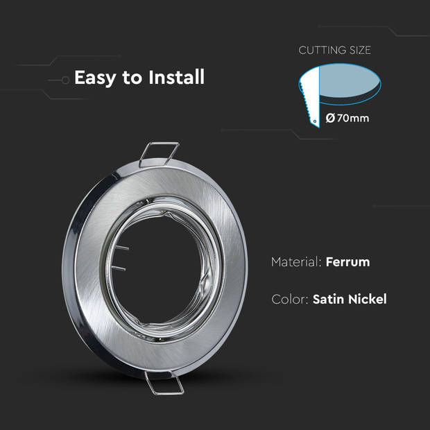 V-TAC VT-817-RD-SN LED inbouwspots - GU10 - IP20 - Satijn Nikkel - Modelnr: - VT-817-RD-SN