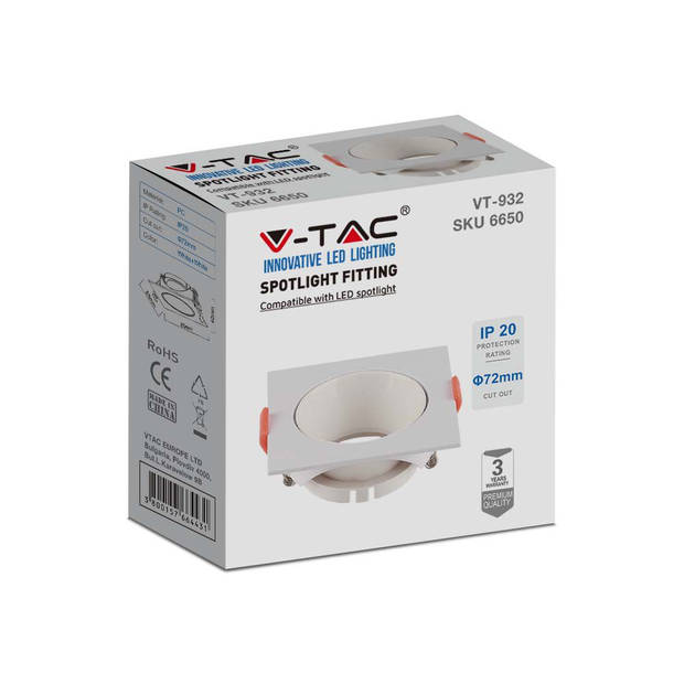 V-TAC VT-932-W LED-spots - Inbouwarmatuur - GU10 - IP20 - Wit+Wit - Modelnr: - VT-932-W