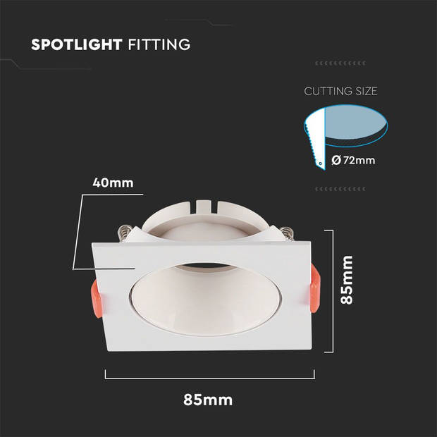 V-TAC VT-932-W LED-spots - Inbouwarmatuur - GU10 - IP20 - Wit+Wit - Modelnr: - VT-932-W