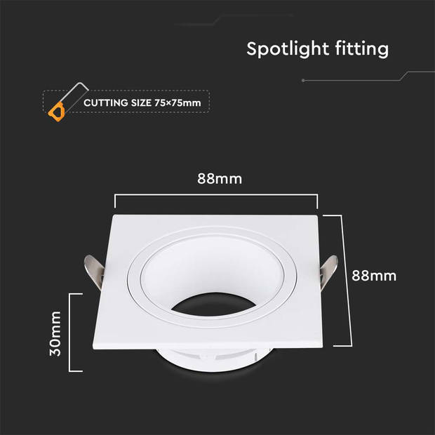 V-TAC VT-443 LED-spots - Inbouwarmatuur - GU10 - IP20 - Wit - Modelnr: - VT-443