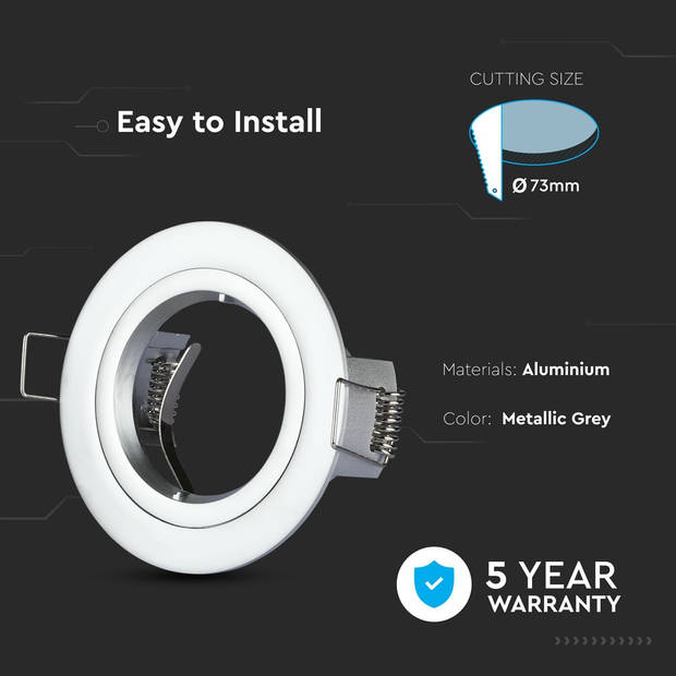 V-TAC VT-774-MG LED-spots - Inbouwarmatuur - GU10 - IP20 - Metallic grijs