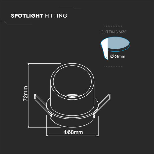 V-TAC VT-974RD-W LED-spots - Inbouwarmaturen - GU10 - IP20 - Wit - Modelnr: - VT-974RD-W