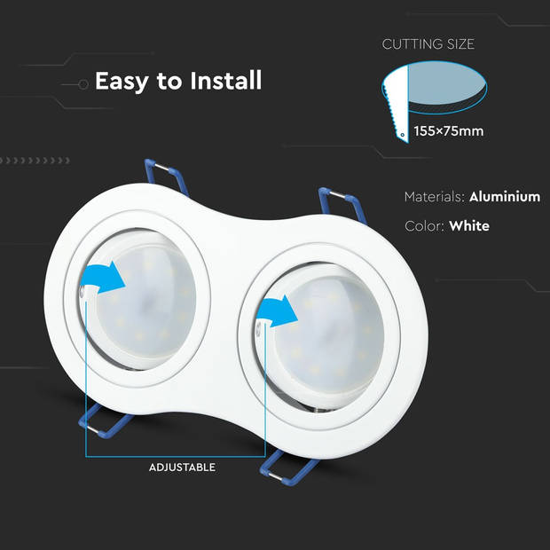 V-TAC VT-783RD-WH LED-spots - Inbouwarmatuur - GU10 - IP20 - Wit - Modelnr: - VT-783RD-WH