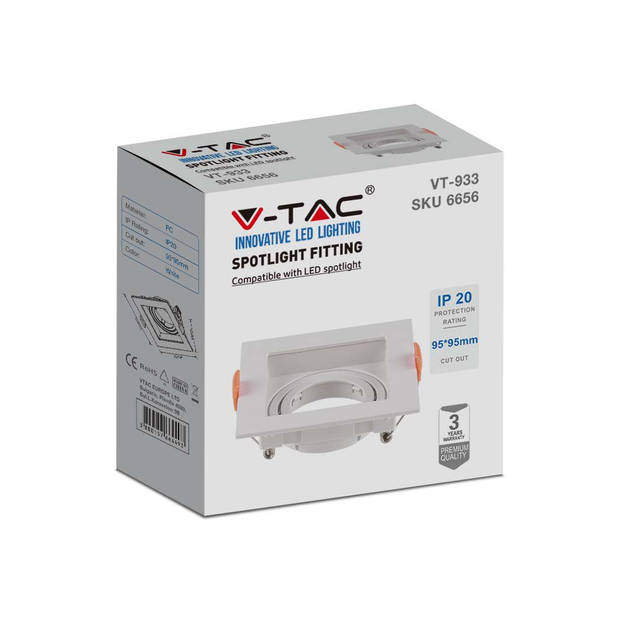 V-TAC VT-933-W LED-spots - Inbouwarmatuur - GU10 - IP20 - Wit - Modelnr: - VT-933-W