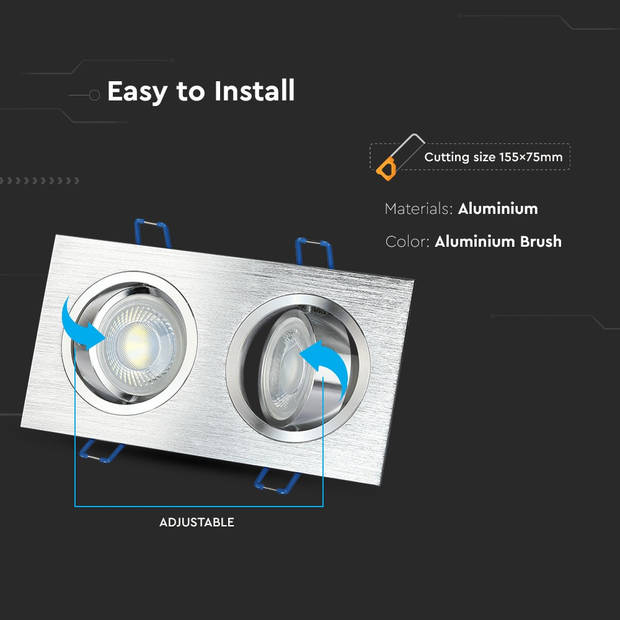 V-TAC VT-783SQ-AB LED-spots - Inbouwarmatuur - GU10 - IP20 - Aluminium Borstel - Modelnr: - VT-783SQ-AB