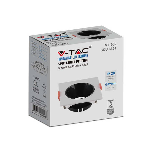 V-TAC VT-932-WB LED-spots - Inbouwarmatuur - GU10 - IP20 - Wit+Zwart - Modelnr: - VT-932-WB