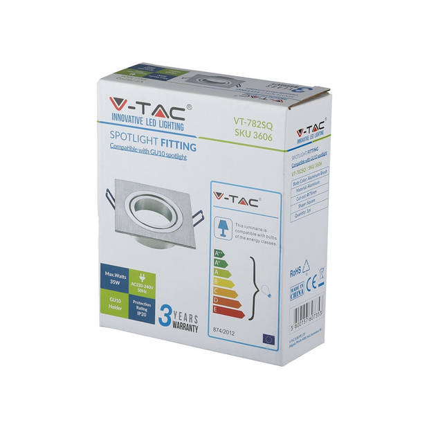 V-TAC VT-782SQ-AB LED inbouwspots - GU10 - IP20 - Aluminium borstel - Modelnr: - VT-782SQ-AB