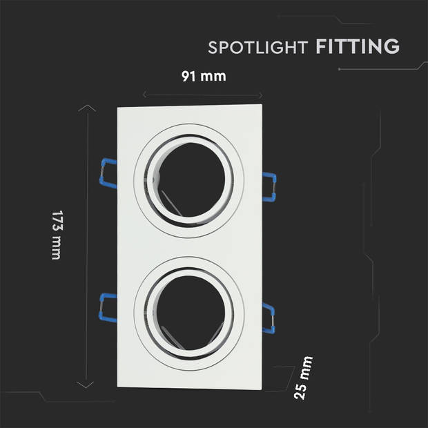 V-TAC VT-783SQ-WH LED-spots - Inbouwarmatuur - GU10 - IP20 - Wit - Modelnr: - VT-783SQ-WH