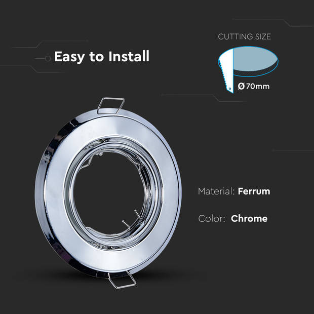 V-TAC VT-817-RD-CH LED inbouwspots - GU10 - IP20 - Chroom - Modelnr: - VT-817-RD-CH