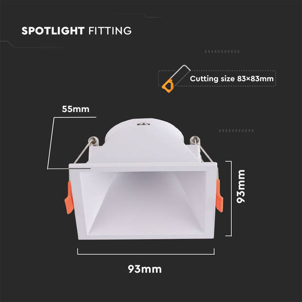 V-TAC VT-927-W LED-spots - Inbouwarmatuur - GU10 - IP20 - Wit - Modelnr: - VT-927-W