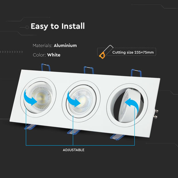 V-TAC VT-784SQ-WH LED-spots - Inbouwarmatuur - GU10 - IP20 - Wit - Modelnr: - VT-784SQ-WH