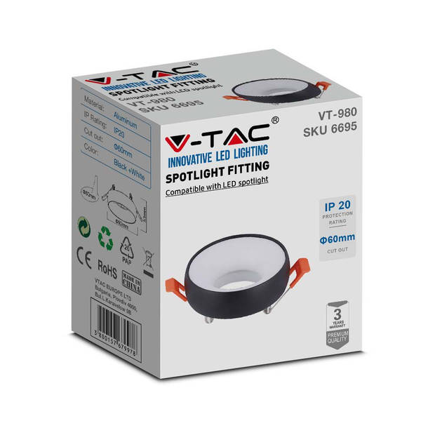 V-TAC VT-980RD-BW LED Spots - Inbouwspots - GU10 - IP20 - Zwart+Wit