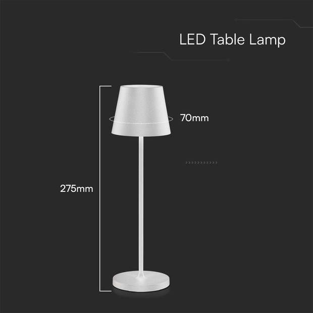 V-TAC VT-7997-W Tafellampen - Draadloze oplaadlampen - IP54 - Wit - 1,5 Watt - 150 Lumen - 3000K