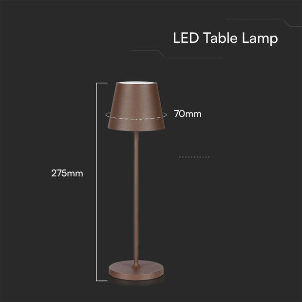 V-TAC VT-7997-C Tafellampen - Draadloze oplaadlampen - IP54 - Corten - 1,5 Watt - 150 Lumen - 3000K