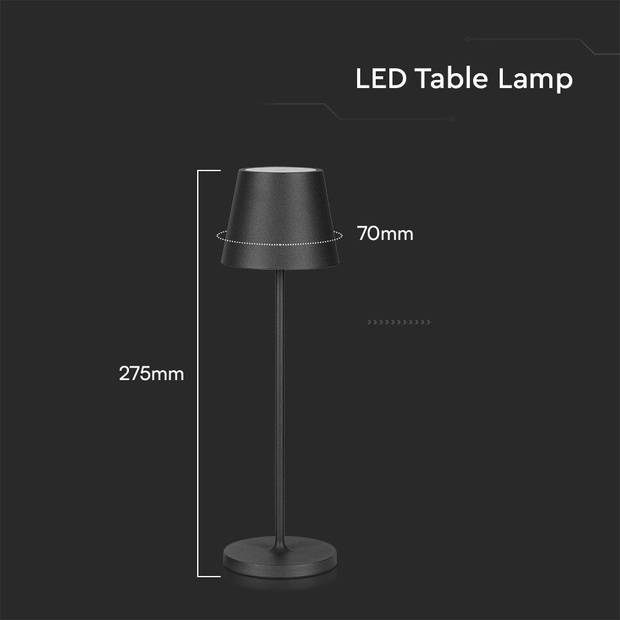 V-TAC VT-7997-B Tafellampen - Draadloze oplaadlampen - IP54 - Zwart - 1,5 Watt - 150 Lumen - 3000K