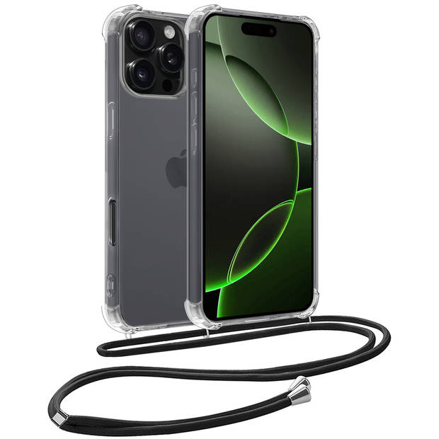 Basey Apple iPhone 16 Pro Max Hoesje Met Koord Hoes Siliconen Case - Transparant