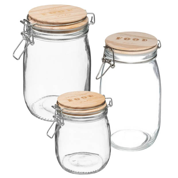 Set van 3x keuken voorraadbussen/potten glas 0.75/1.0/2.0 Liter inhoud - Voorraadpot