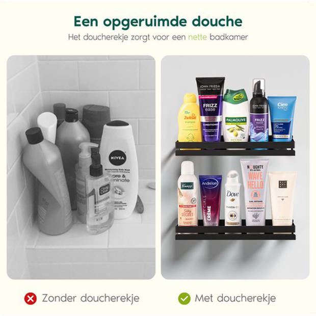 Doucherek Zwart - Boren - 31 cm - Douchemandje - Badkamer Rekje Muur - 2 Stuks