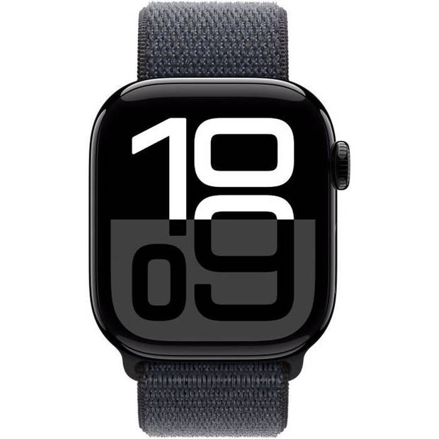 Apple Watch Series 10 GPS - 42 mm - Kast van gitzwart aluminium - Inktkleurige sportband