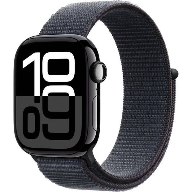 Apple Watch Series 10 GPS - 42 mm - Kast van gitzwart aluminium - Inktkleurige sportband